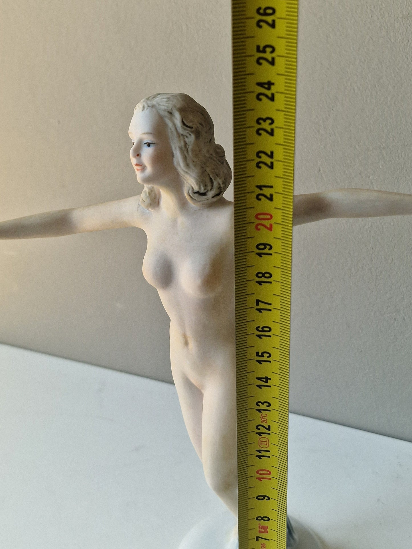 Hand-Painted German Biscuit Porcelain Figurine, Jugendstil Girl Statue, 24cm
