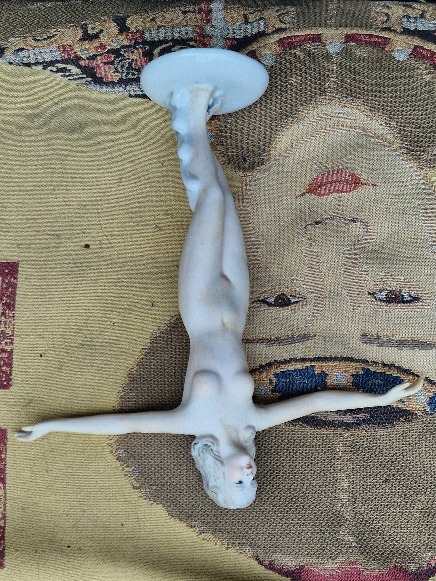 Hand-Painted German Biscuit Porcelain Figurine, Jugendstil Girl Statue, 24cm