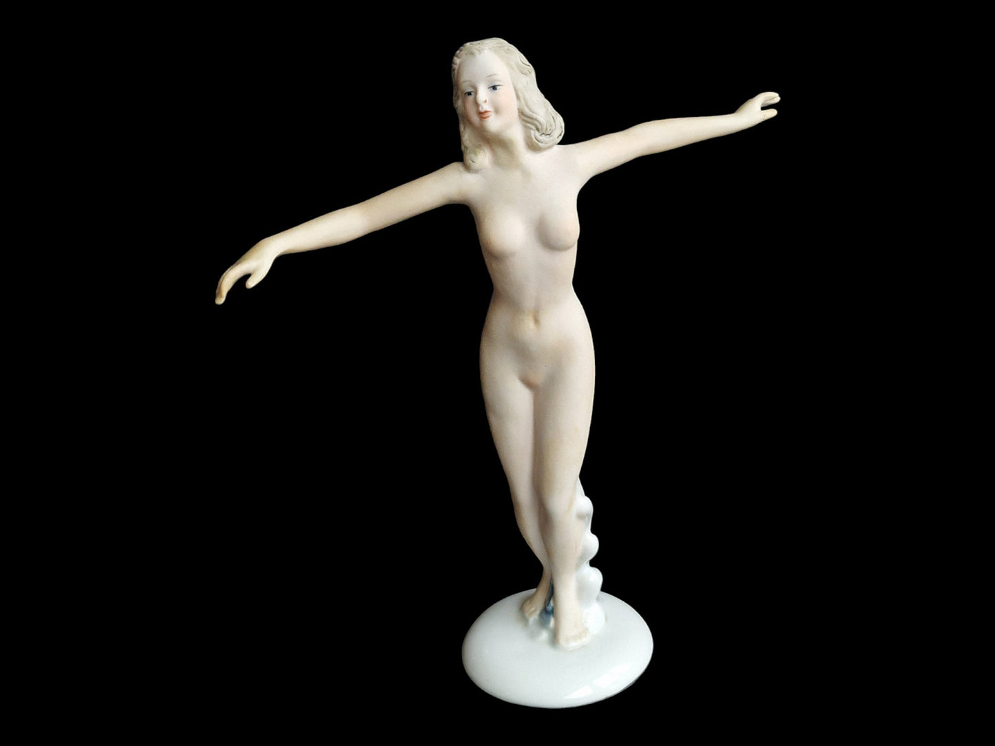 Hand-Painted German Biscuit Porcelain Figurine, Jugendstil Girl Statue, 24cm
