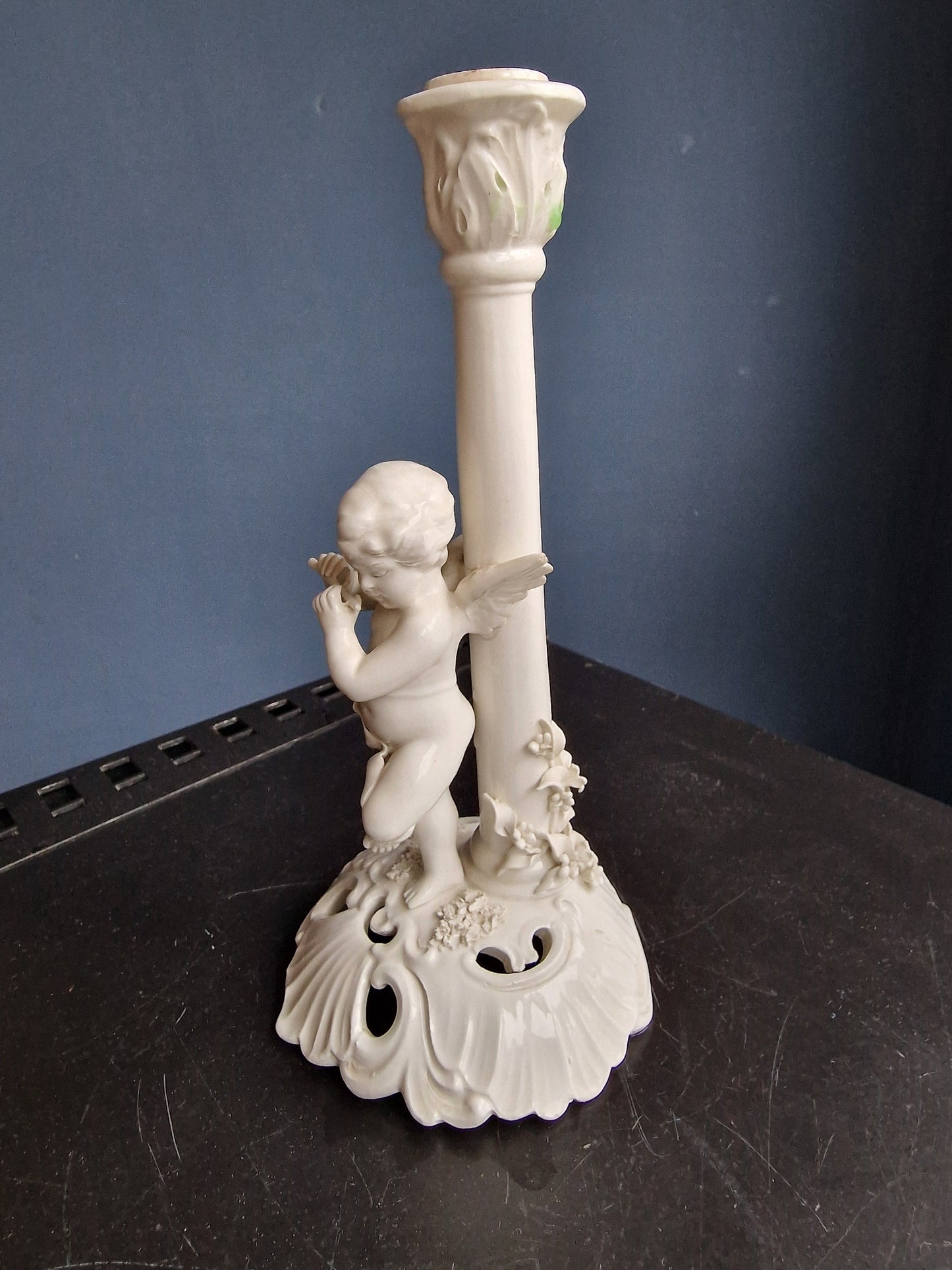 TRIADE Perdomello Basso BENACCHIO cherub candlestick, Italian antiques porcelain 19th century