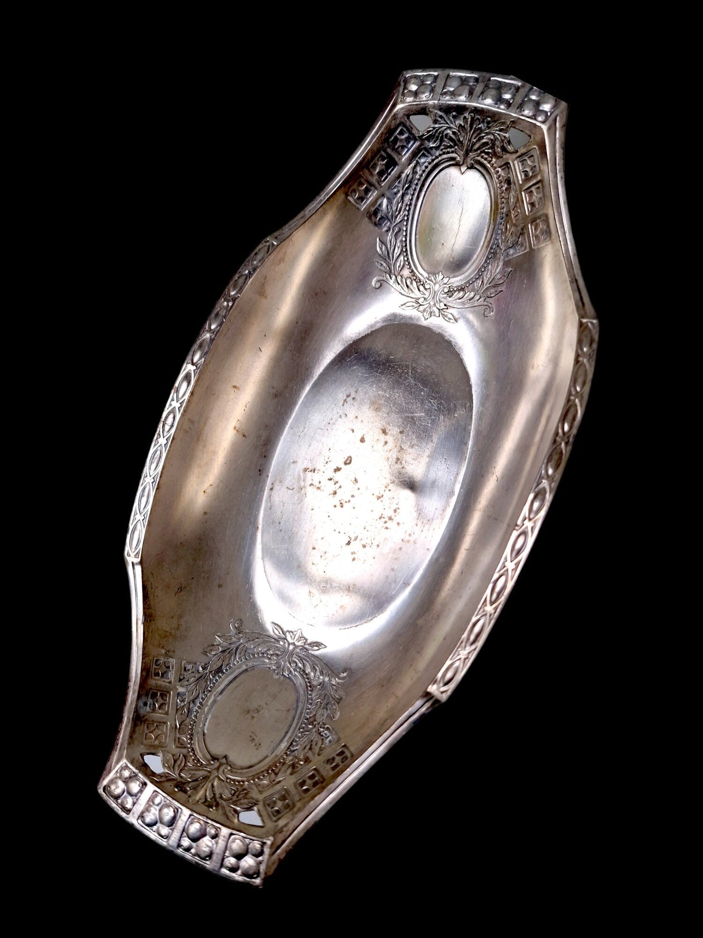 Antique Jugendstil Silvered Tray, Art Nouveau Platter, Germany 1900-1910