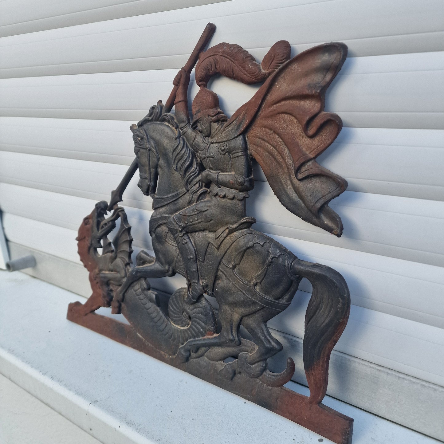 Vintage Iron 3D Saint George and The Dragon Plaque (38 x 41 cm)
