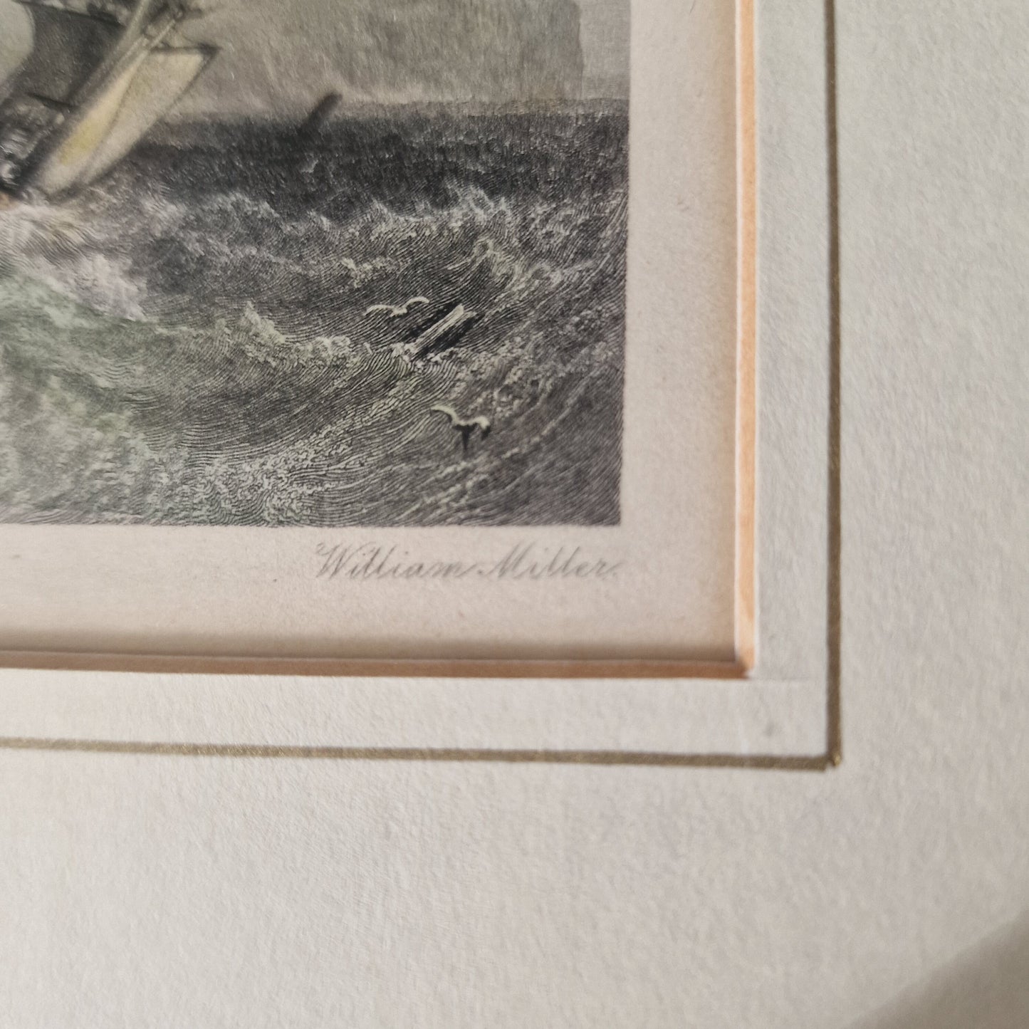 Antieke ingekleurde gravure william miller, signed, framed, j m w turner m a