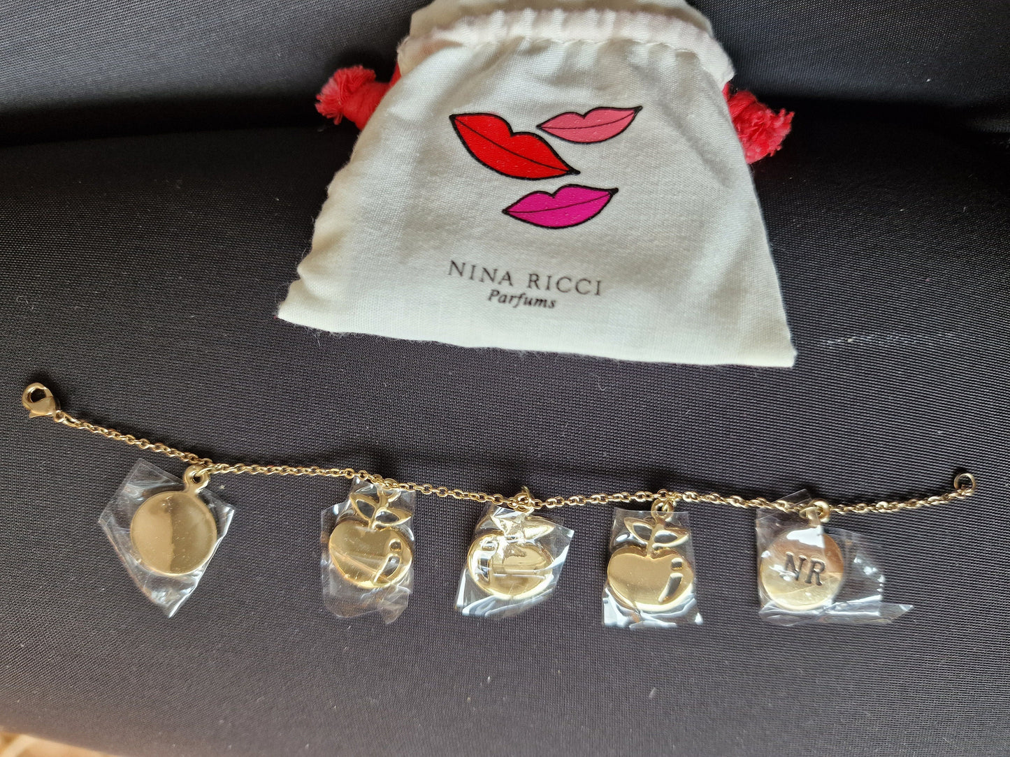Vintage NINA RICCI Gold Plated Apple Charm Bracelet, Unused