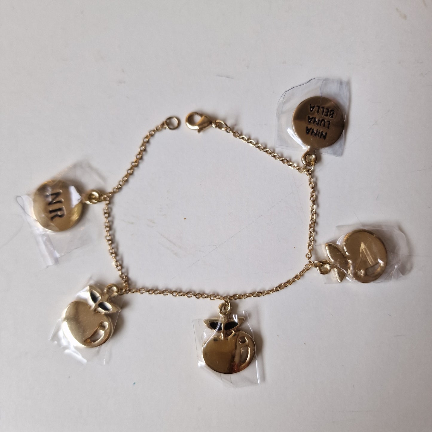 Vintage NINA RICCI Gold Plated Apple Charm Bracelet, Unused