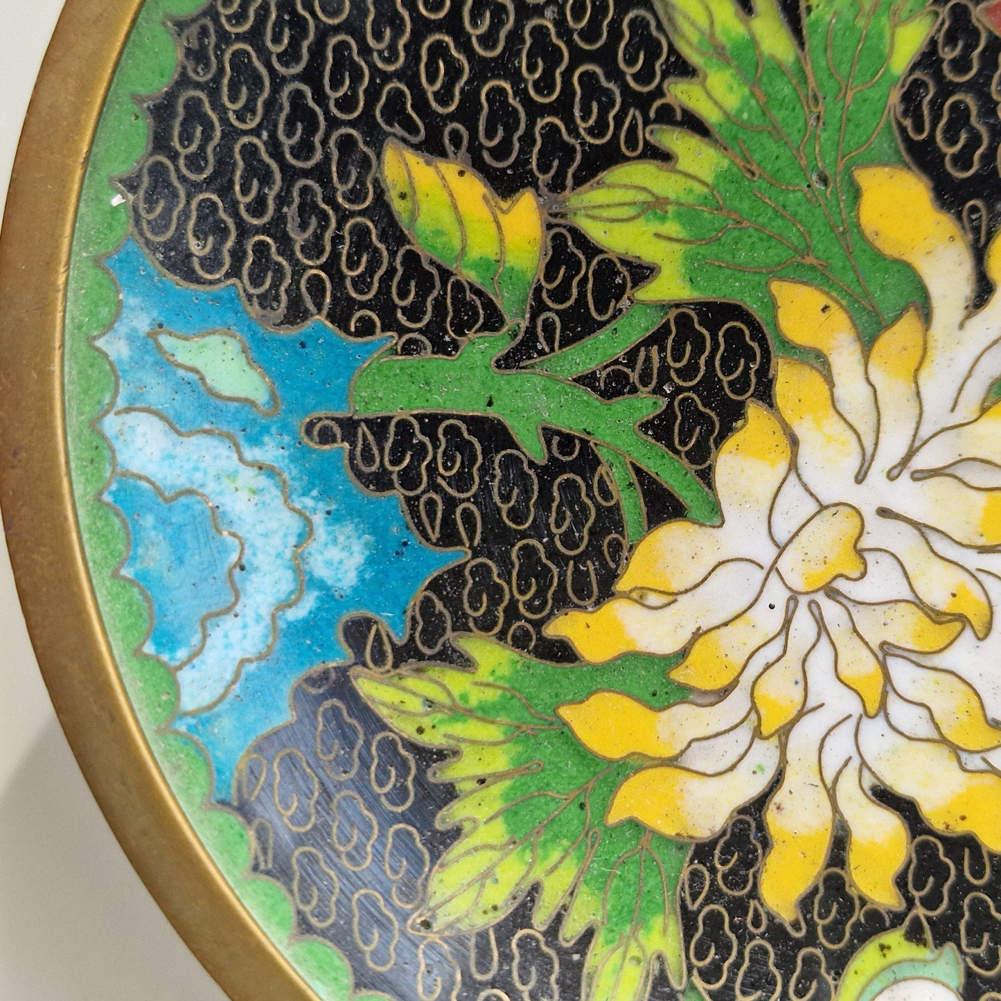 Antique Chinese Cloisonne Plate, Chrysanthemum Butterfly Design, Republic Era