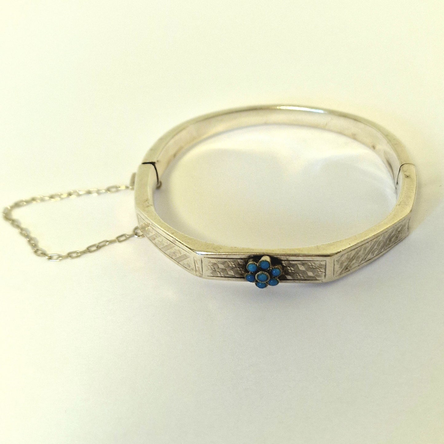Turkoois  silver manchet bracelet massief massive, safety chain turkoise turquoise zilver  exotic armband