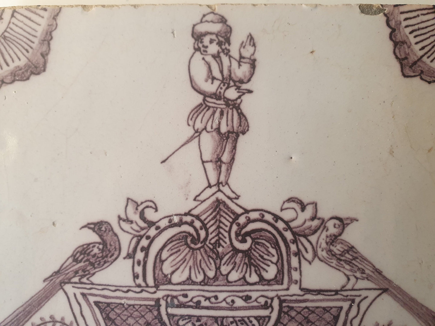 Antique Dutch Tile, Baroque Cartouche, Rotterdam, circa 1760