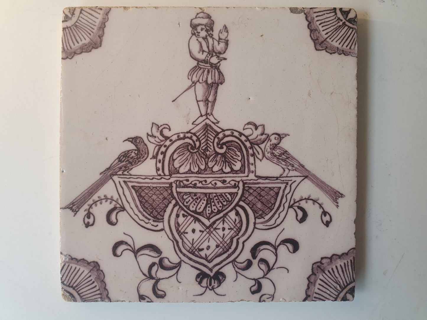 Antique Dutch Tile, Baroque Cartouche, Rotterdam, circa 1760