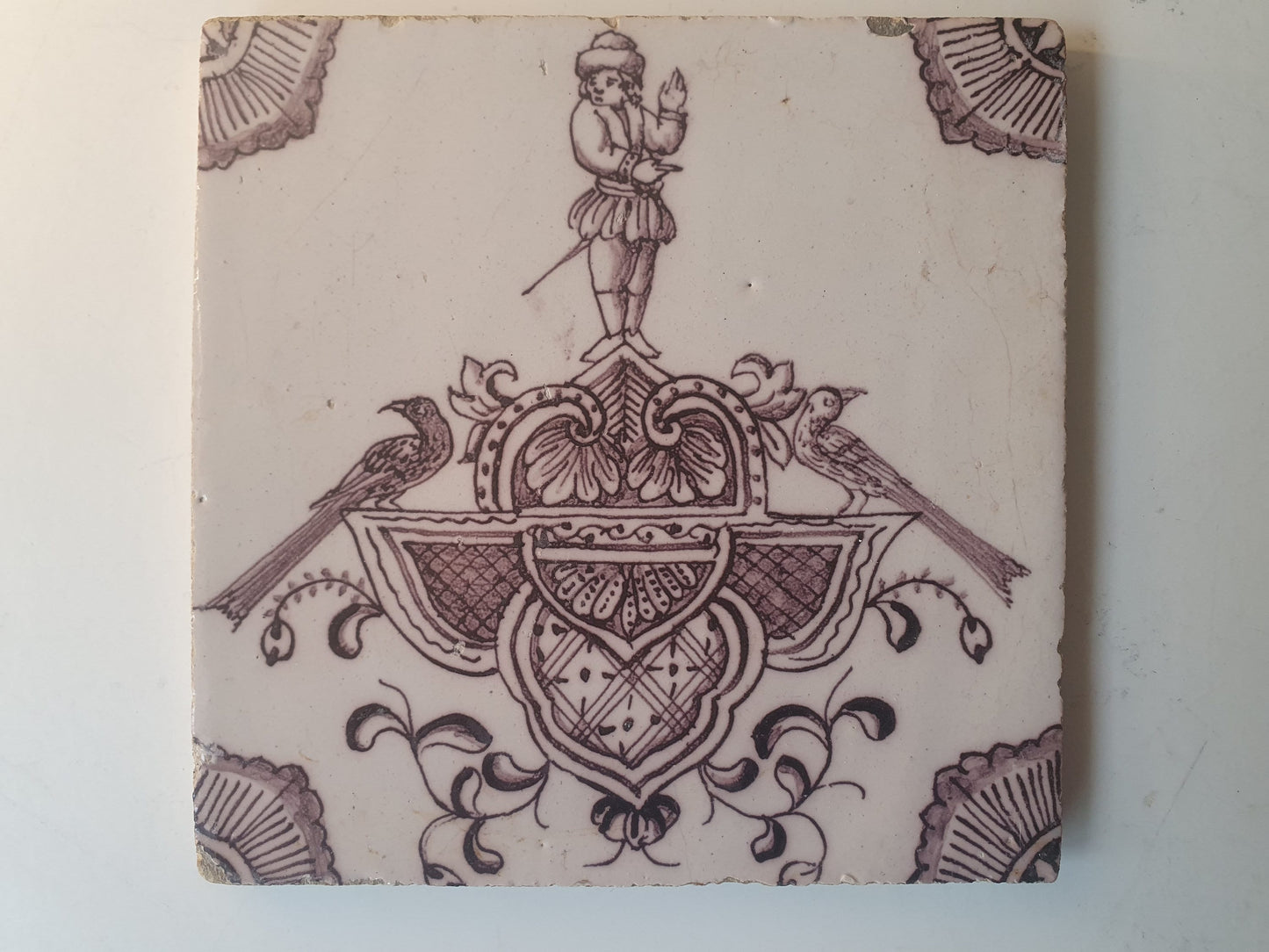 Antique Dutch Tile, Baroque Cartouche, Rotterdam, circa 1760