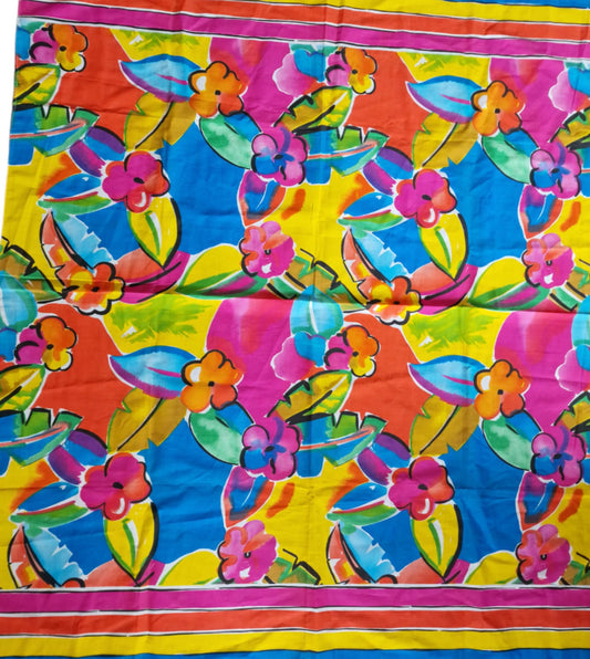 Mary Quant Giclee Linen Fabric, Colorful Floral Print (130 x 155 cm)
