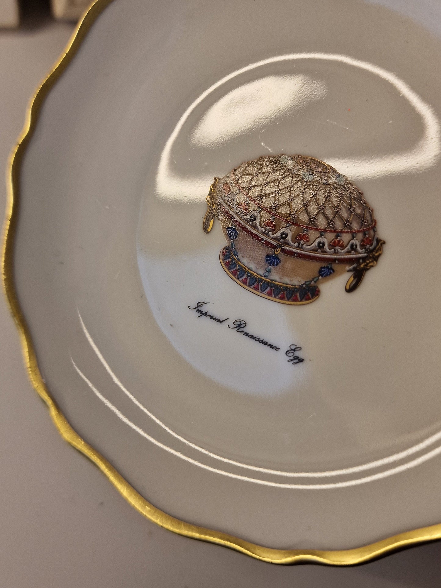 Porcelain Faberge Egg Jewelry Dish, Gilt Limoges, Marked