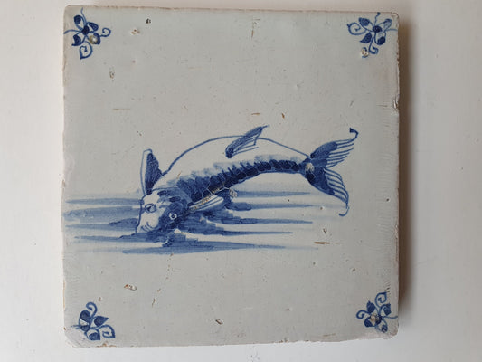 Antique Dutch Delft Tile – Fish Design, 17th Century