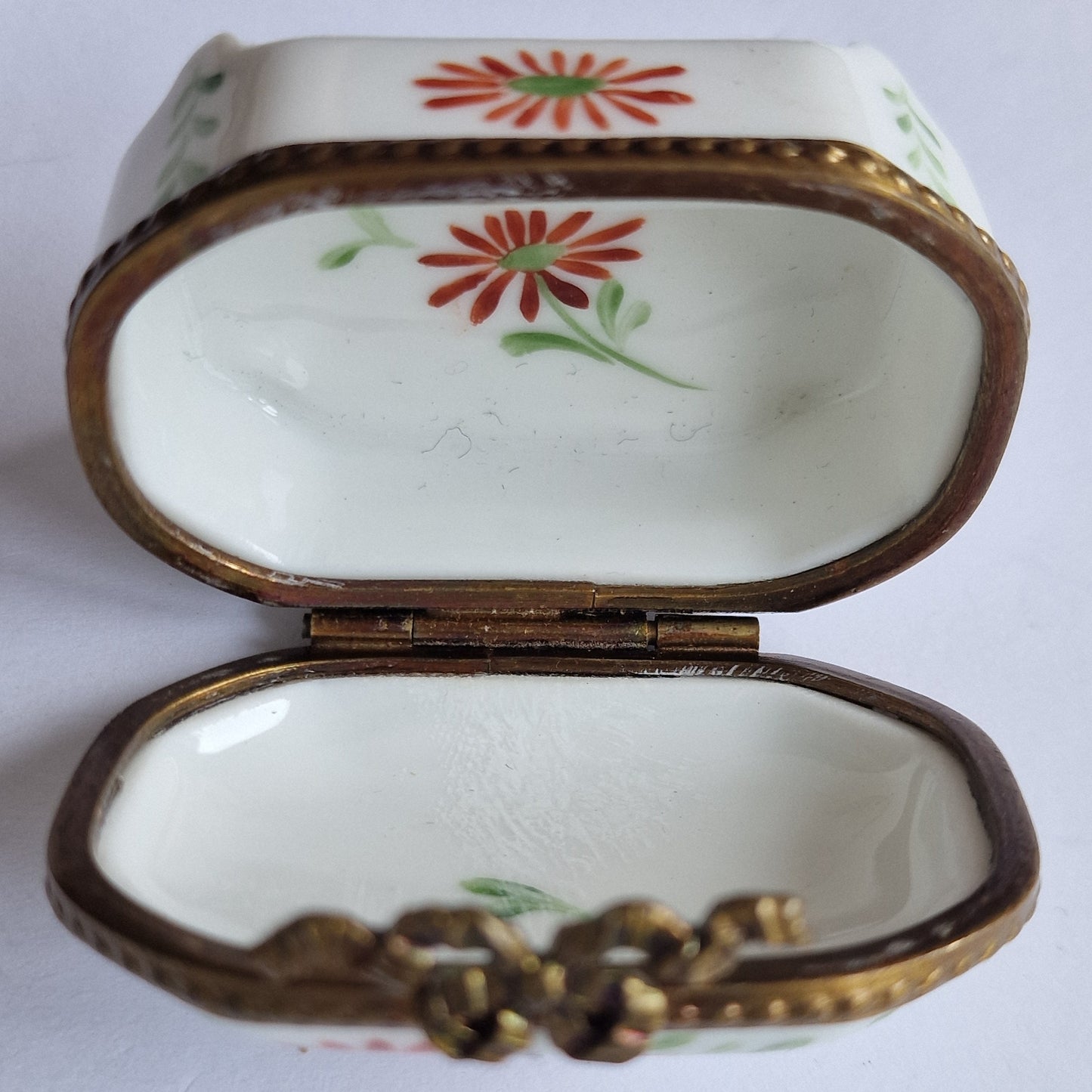 Limoges Porcelain Trinket Box, Handpainted Bird and Flowers, Lacroix Painter