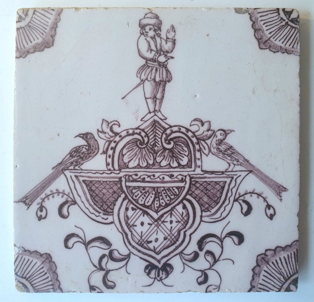 Antique Dutch Tile, Baroque Cartouche, Rotterdam, circa 1760
