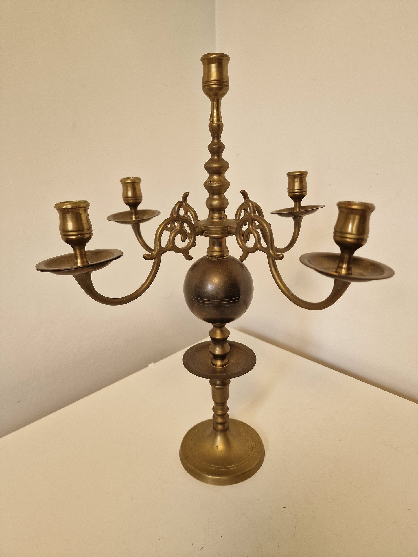 French Baroque Copper Candelabra, Antique King Table Candle Holder (45cm)