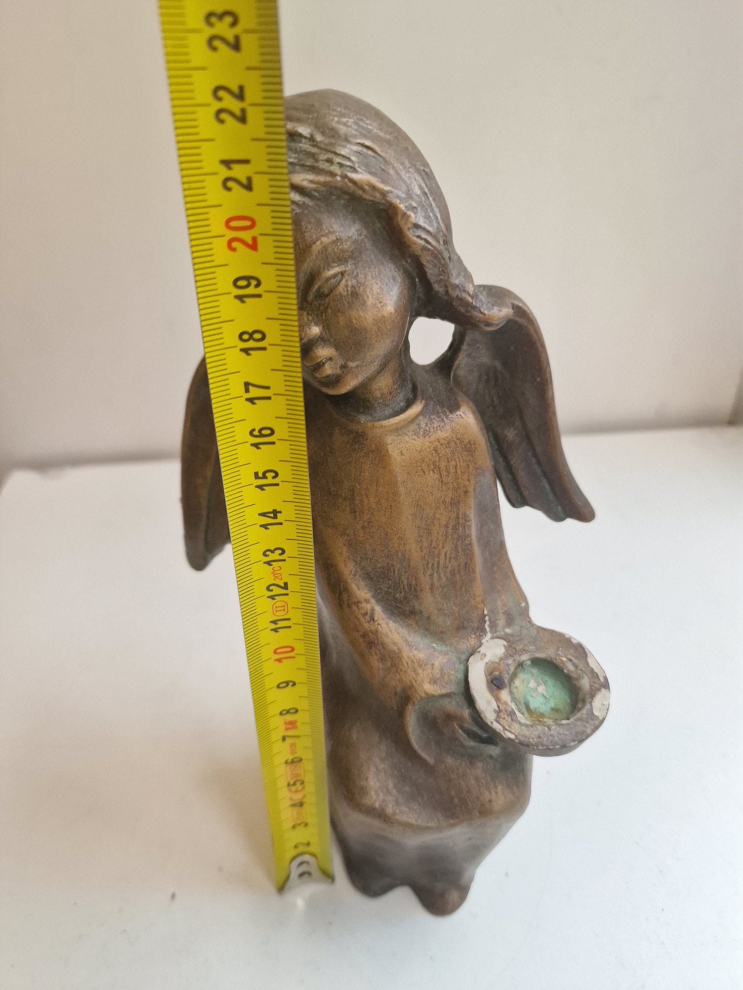 Vintage Bavarian Plaster Angel Cherub Candle Holder, Signed Germany old antique mudcentury puto