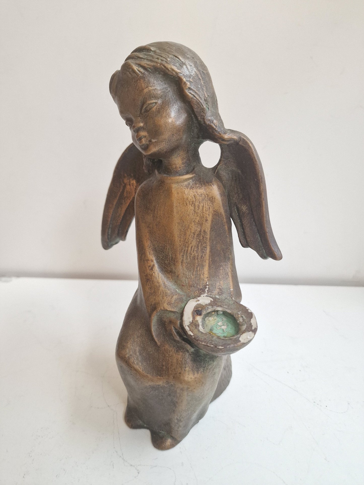 Vintage Bavarian Plaster Angel Cherub Candle Holder, Signed Germany old antique mudcentury puto