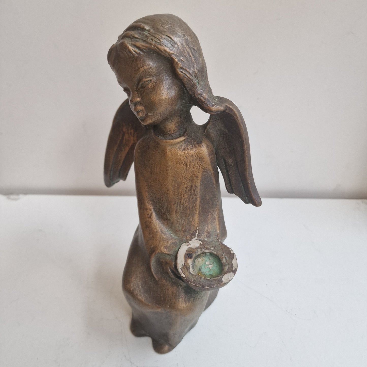 Vintage Bavarian Plaster Angel Cherub Candle Holder, Signed Germany old antique mudcentury puto