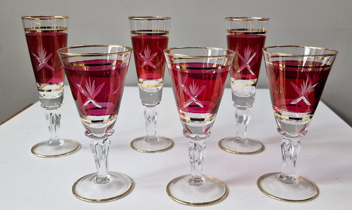 Engraved Bohemian Crystal Champagne Flutes, Gilded Rim