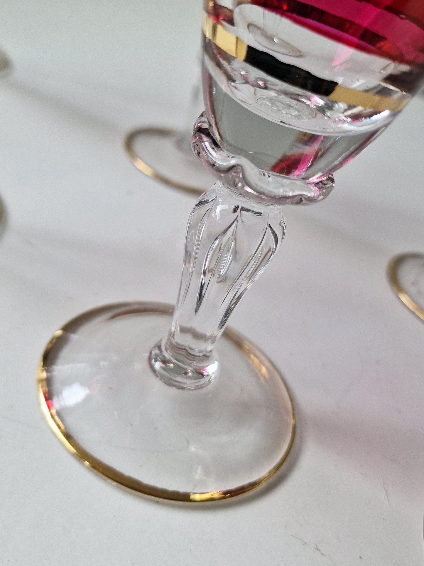 Engraved Bohemian Crystal Champagne Flutes, Gilded Rim