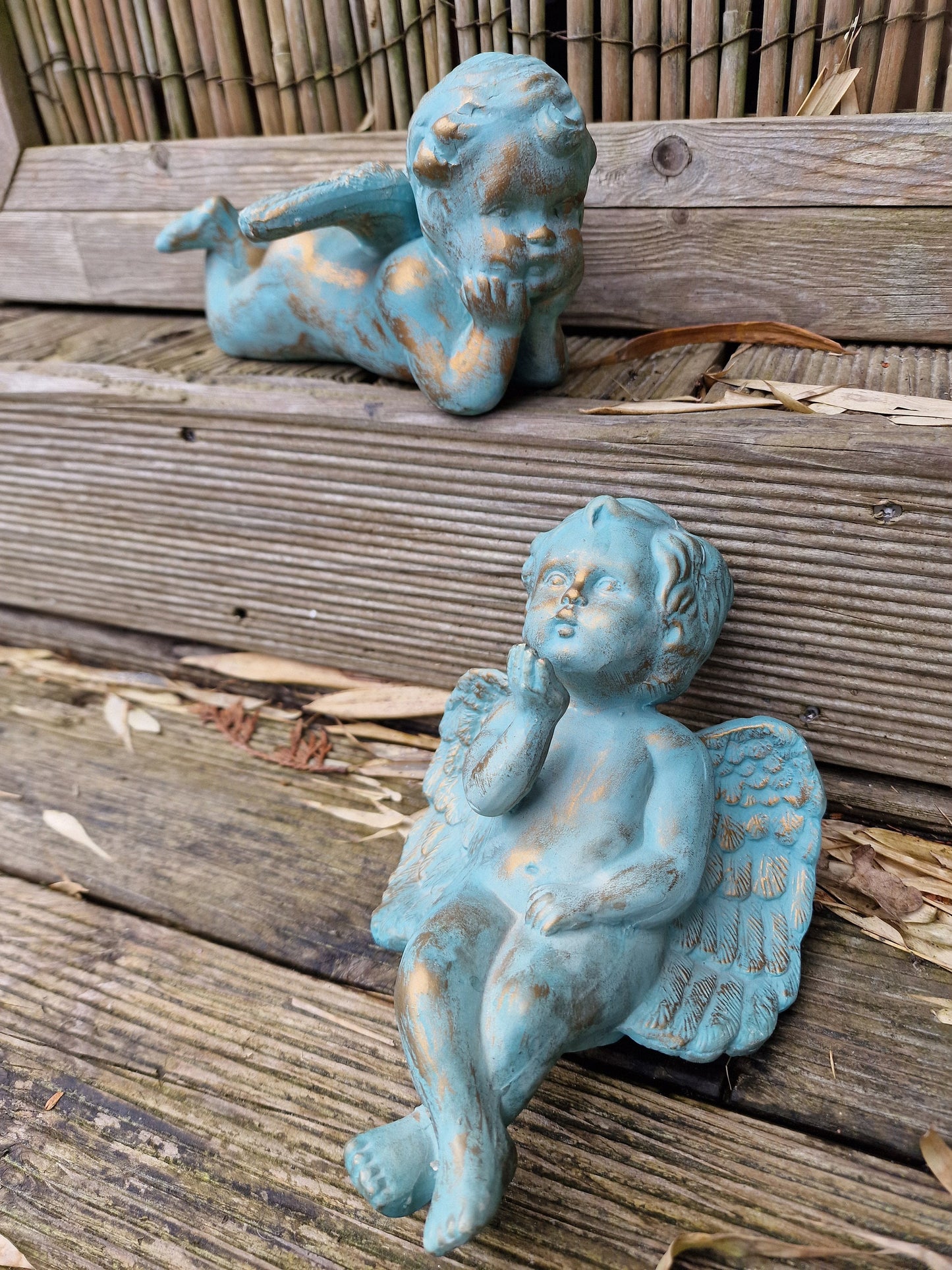 Ceramic Garden Angel Statue, Bronze Accent, Sweet Memory Decor