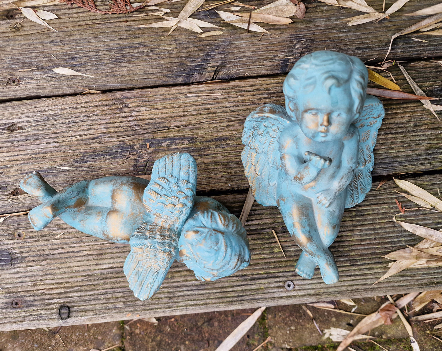 Ceramic Garden Angel Statue, Bronze Accent, Sweet Memory Decor