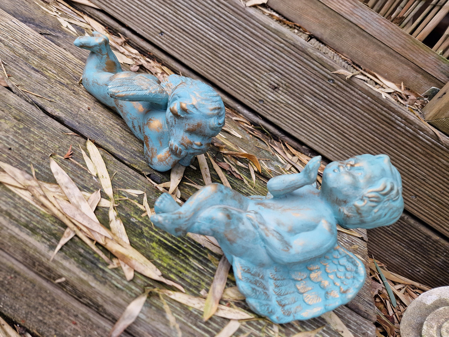 Ceramic Garden Angel Statue, Bronze Accent, Sweet Memory Decor