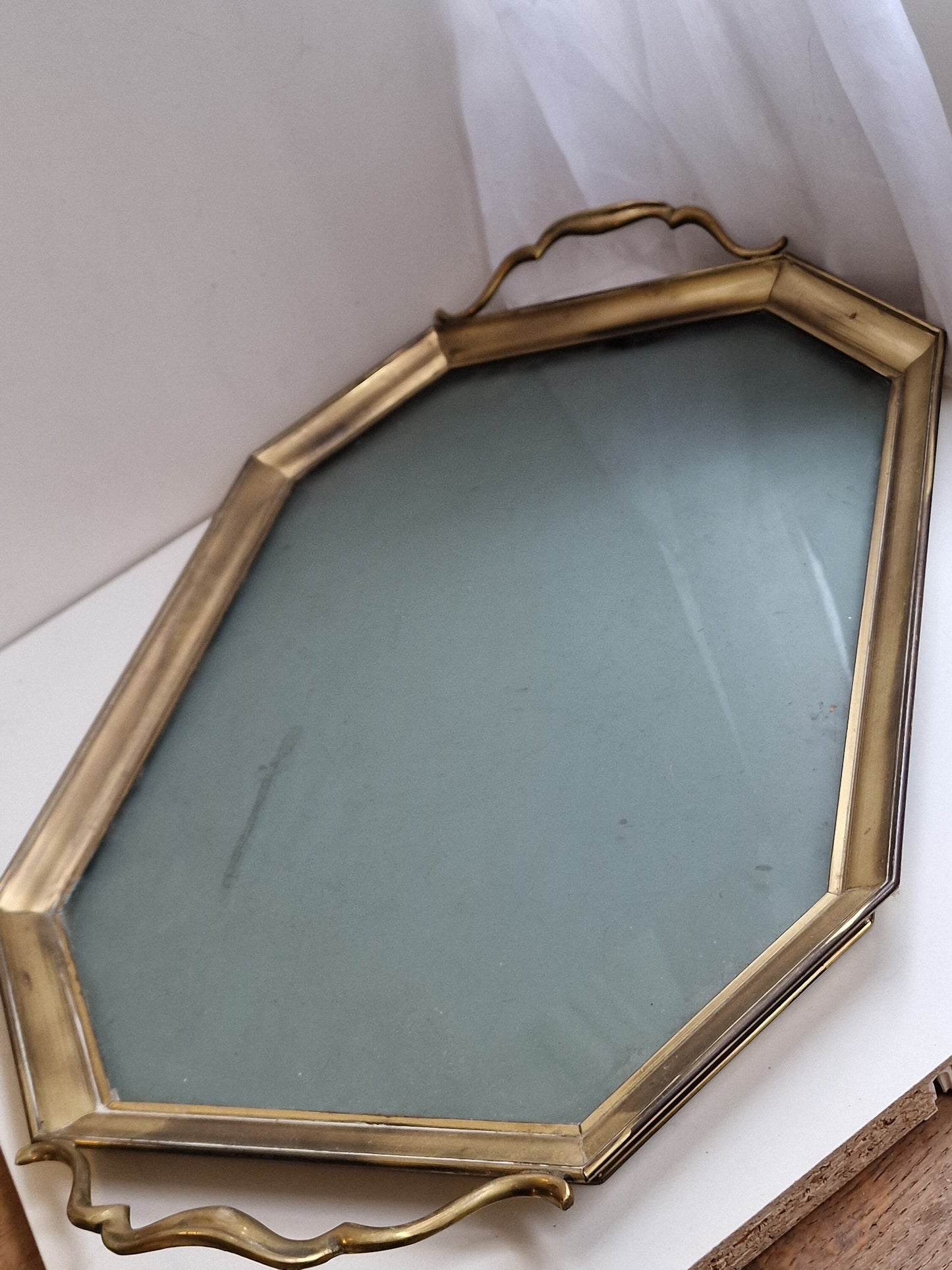 Antique Italian Murano Glass Serving Tray, Art Nouveau Brass Platter (64cm)