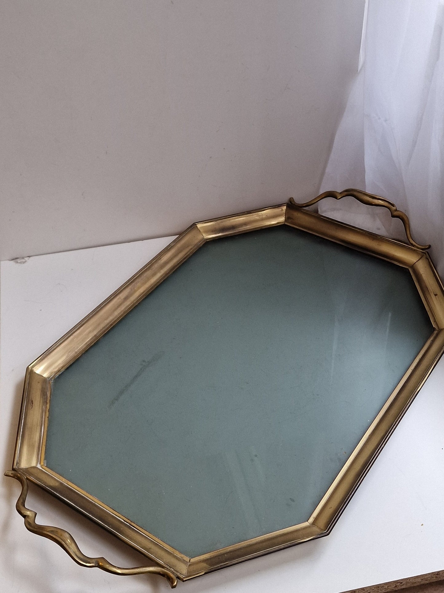 Antique Italian Murano Glass Serving Tray, Art Nouveau Brass Platter (64cm)