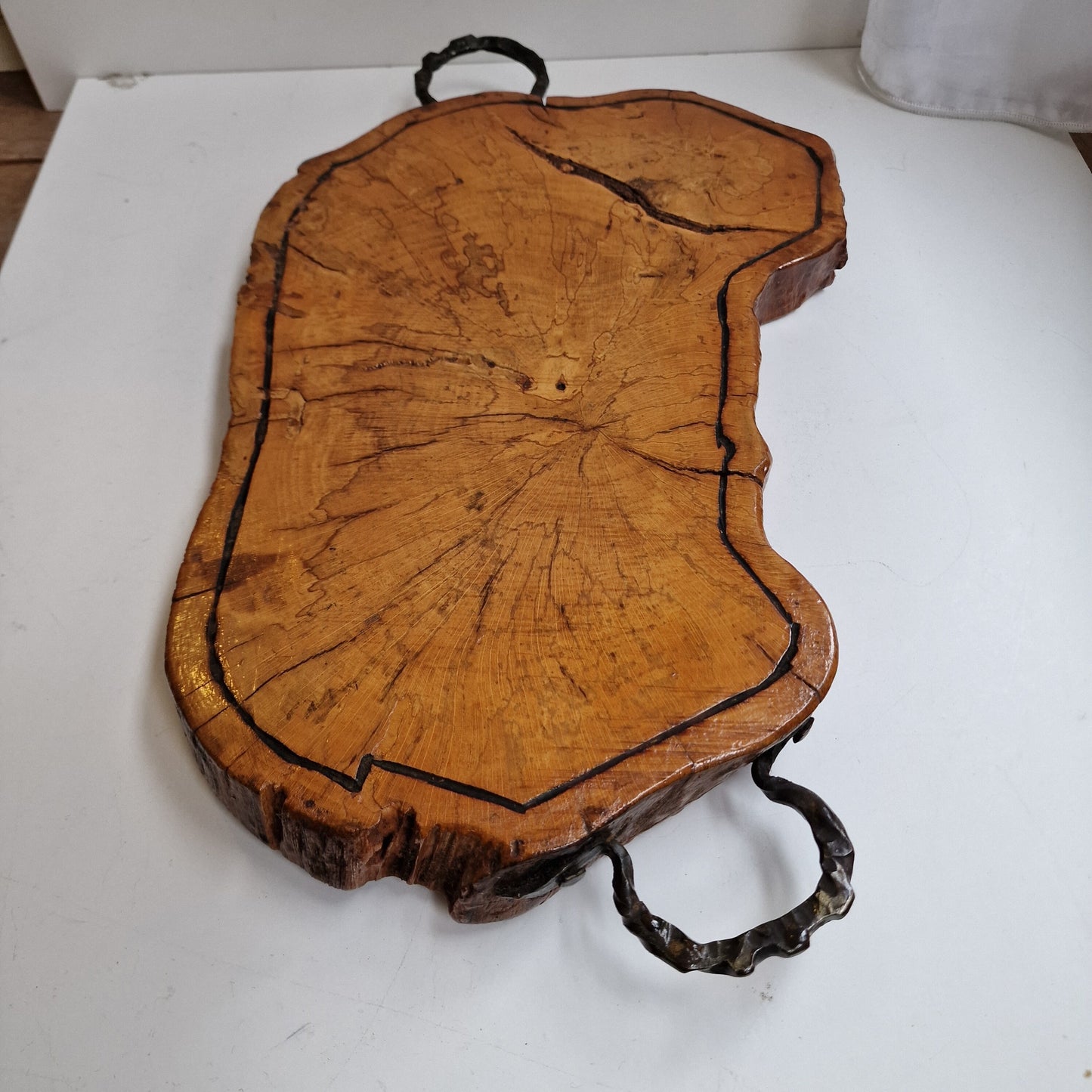 Hardwood Tree Trunk Serving Tray, Chrome Handles, Banquet Cheese Board