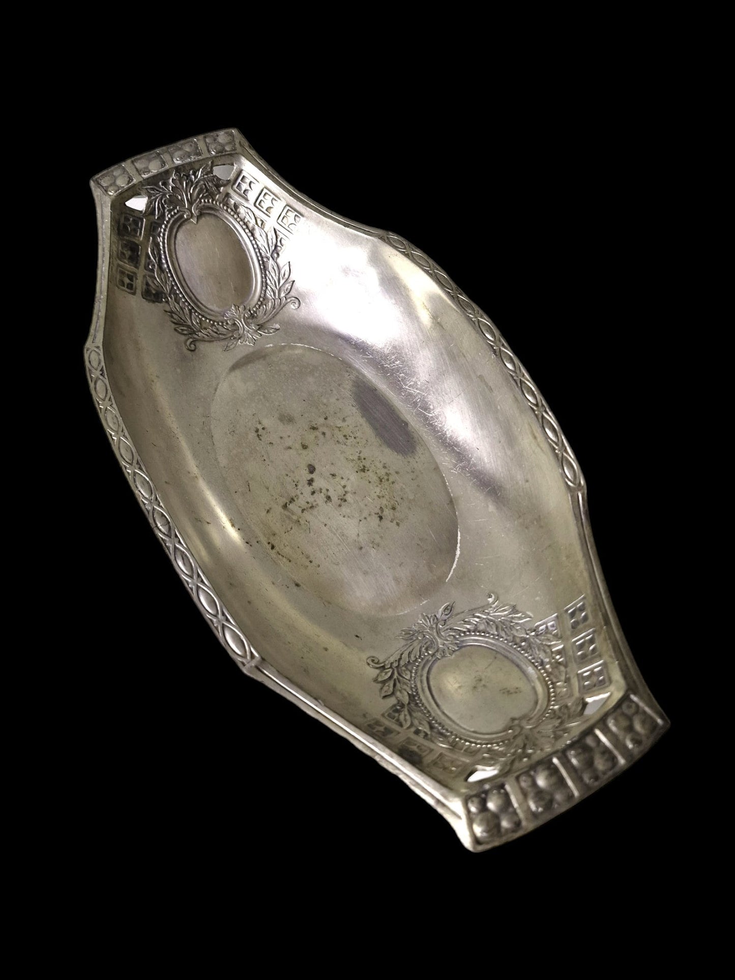 Antique Jugendstil Silvered Tray, Art Nouveau Platter, Germany 1900-1910