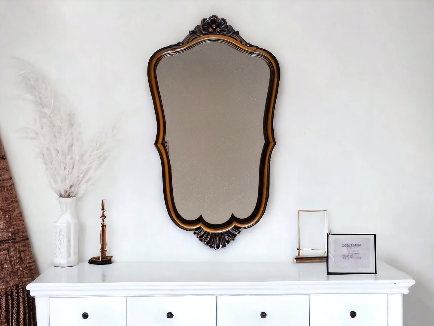 Large antique nutwood mirror, 69 cm, frysian, dutch