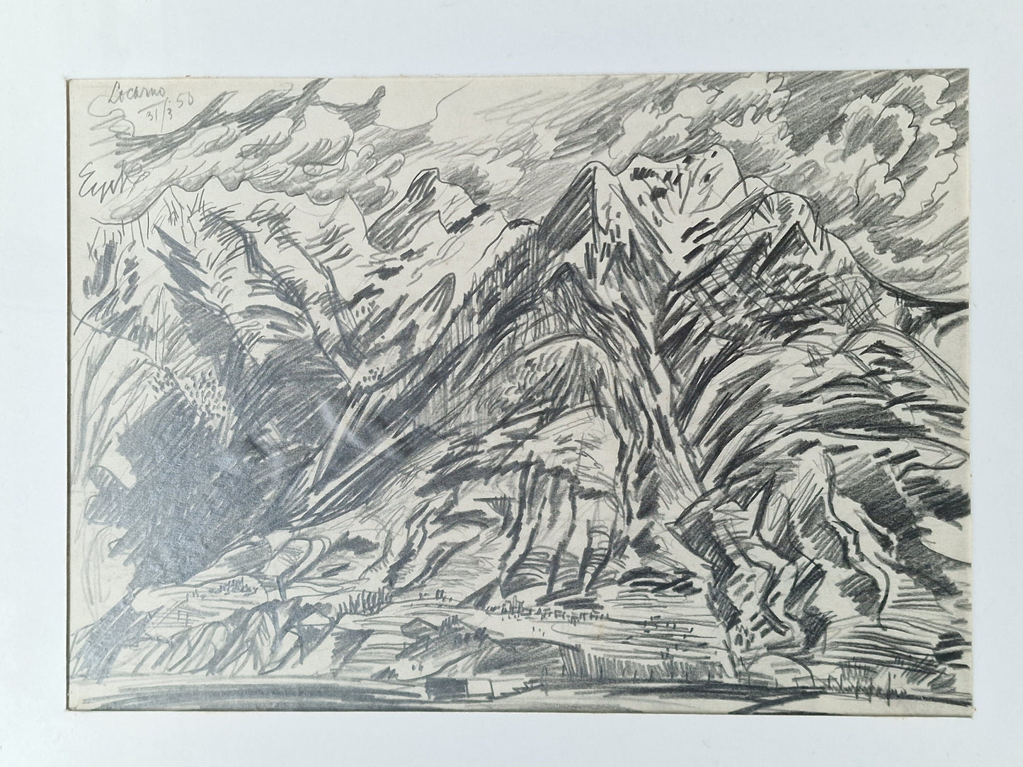 Charles Eyck Pencil Drawing, Mountainview on Locarno, Swiss Art