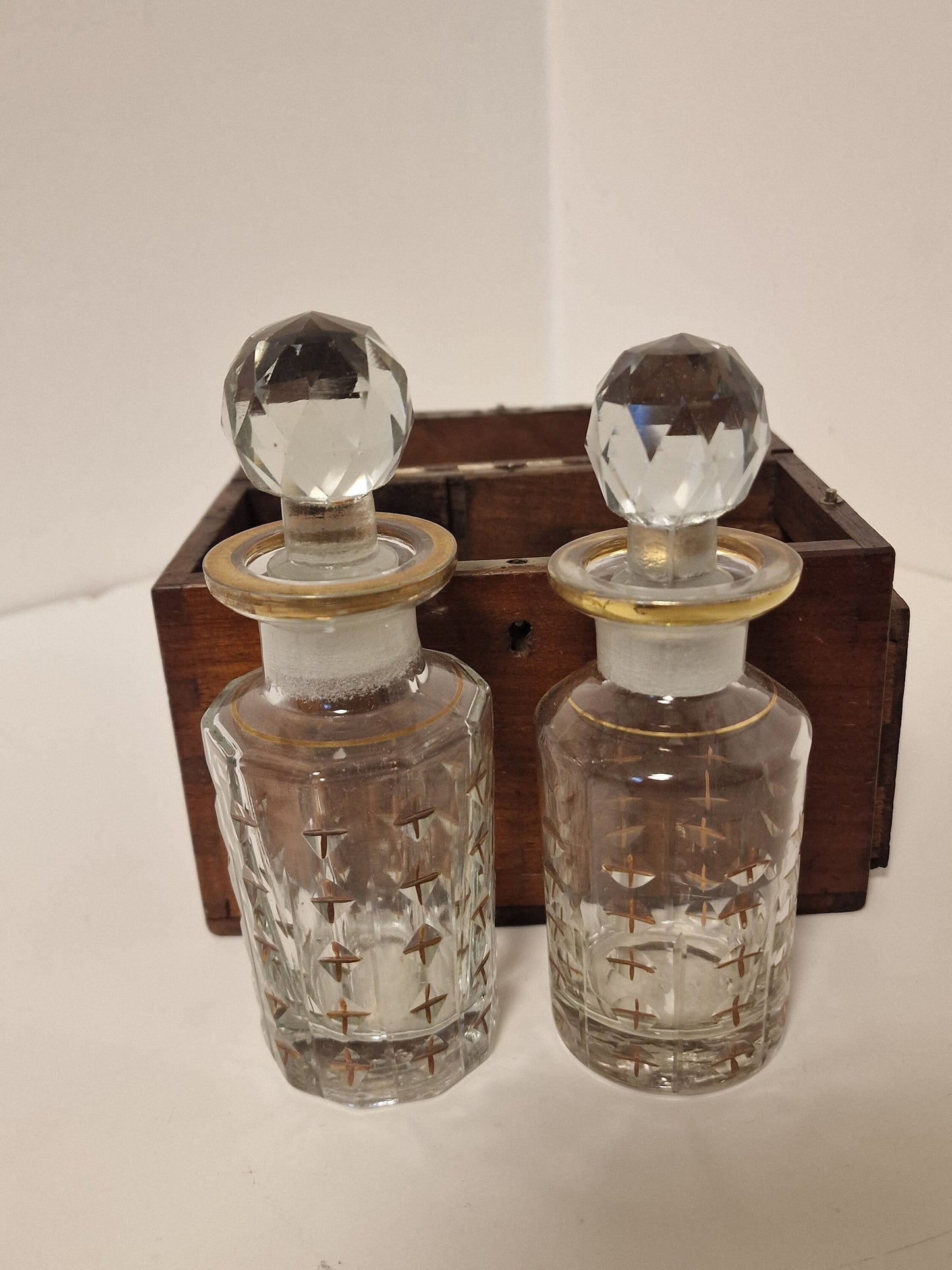 Antique French Vanity Set, Crystal Perfume Bottles, Tea Caddy