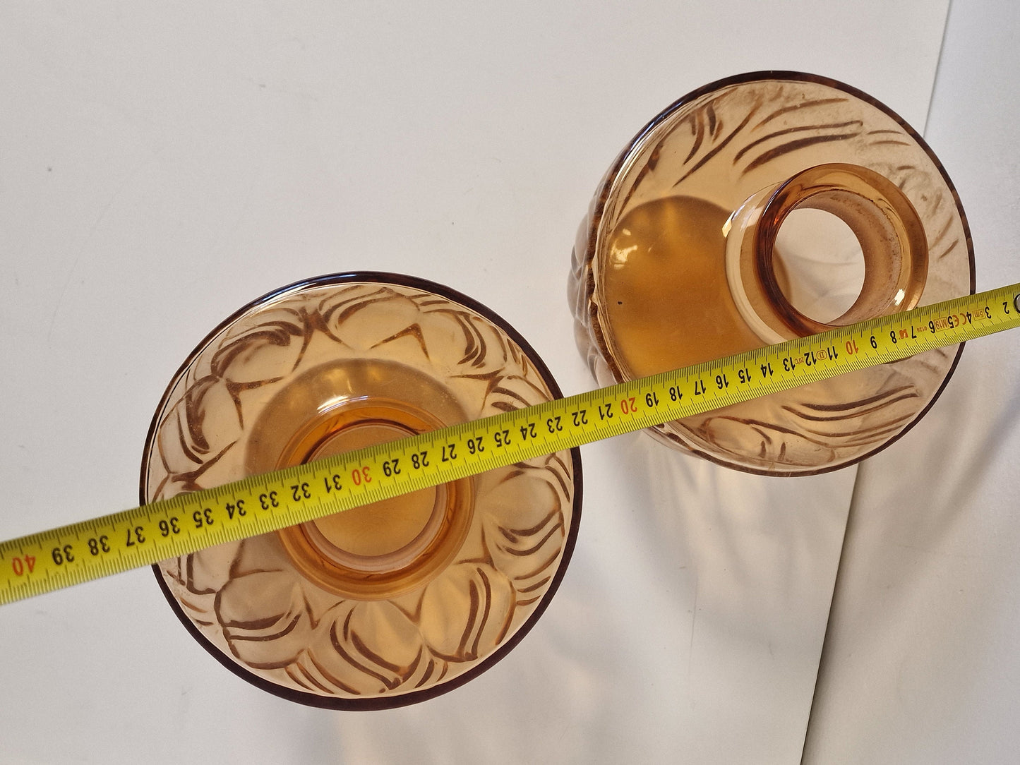 Signed large Faberge Crystal Vases, Amber Rosegold, XL, Pair authentic Fabergé