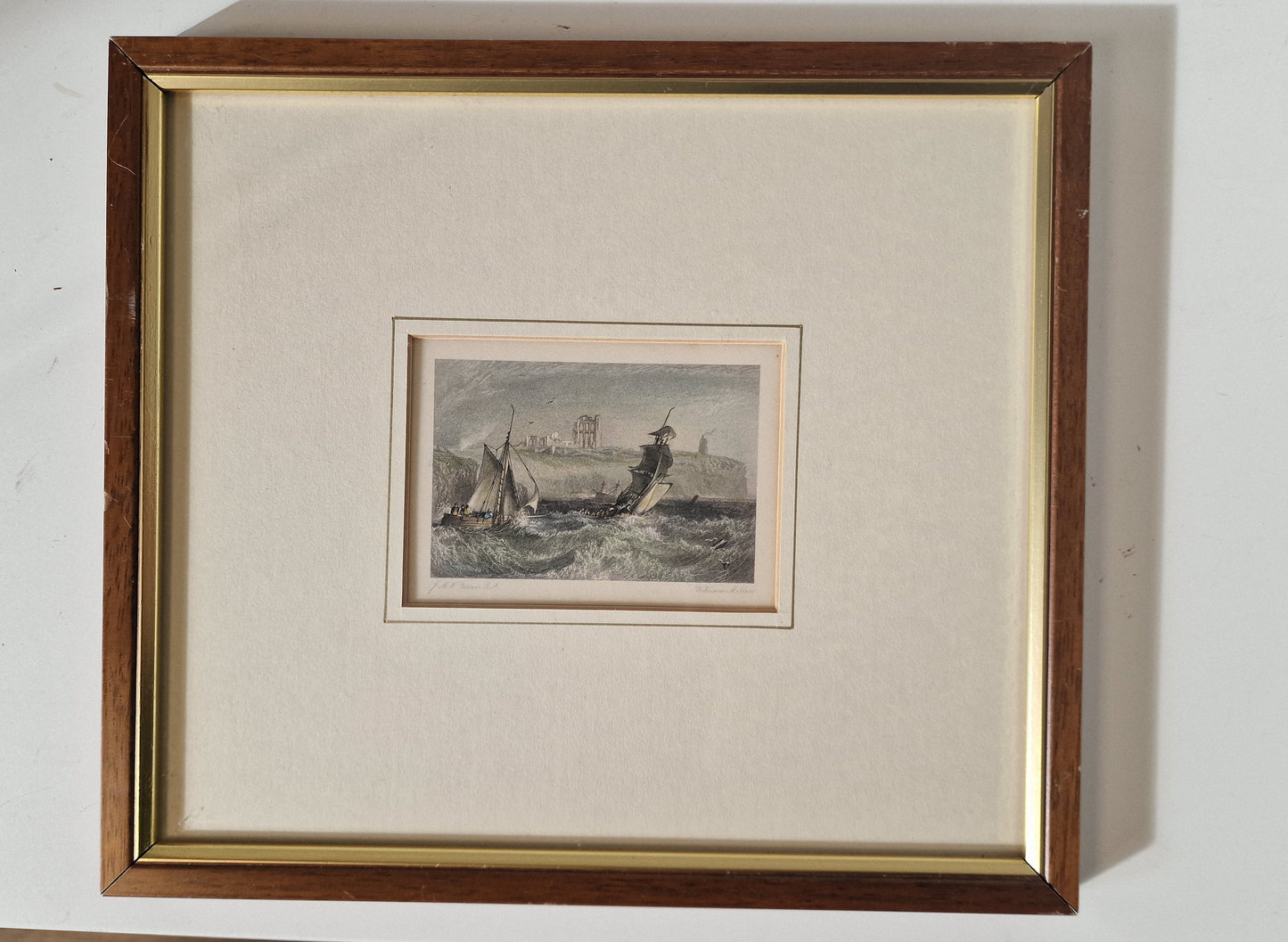 Antieke ingekleurde gravure william miller, signed, framed, j m w turner m a