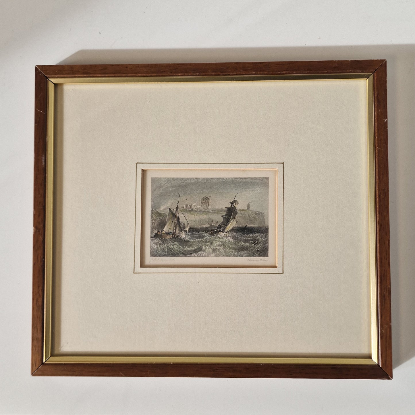 Antieke ingekleurde gravure william miller, signed, framed, j m w turner m a