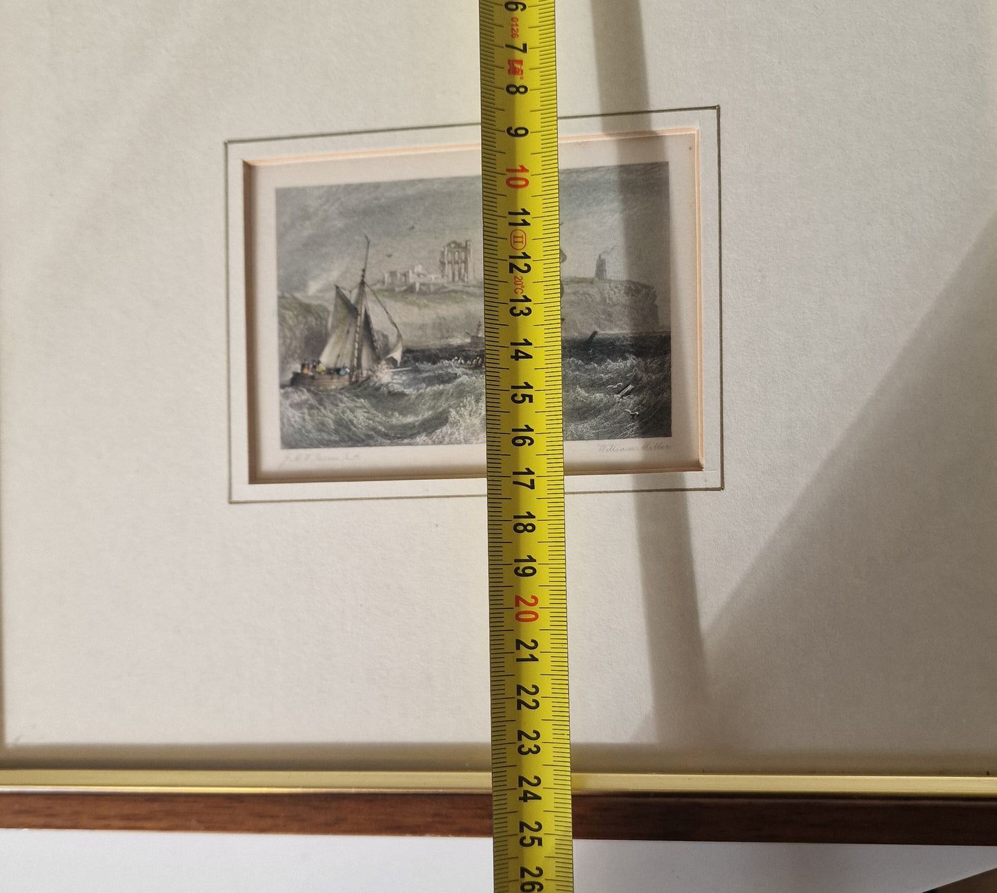 Antieke ingekleurde gravure william miller, signed, framed, j m w turner m a