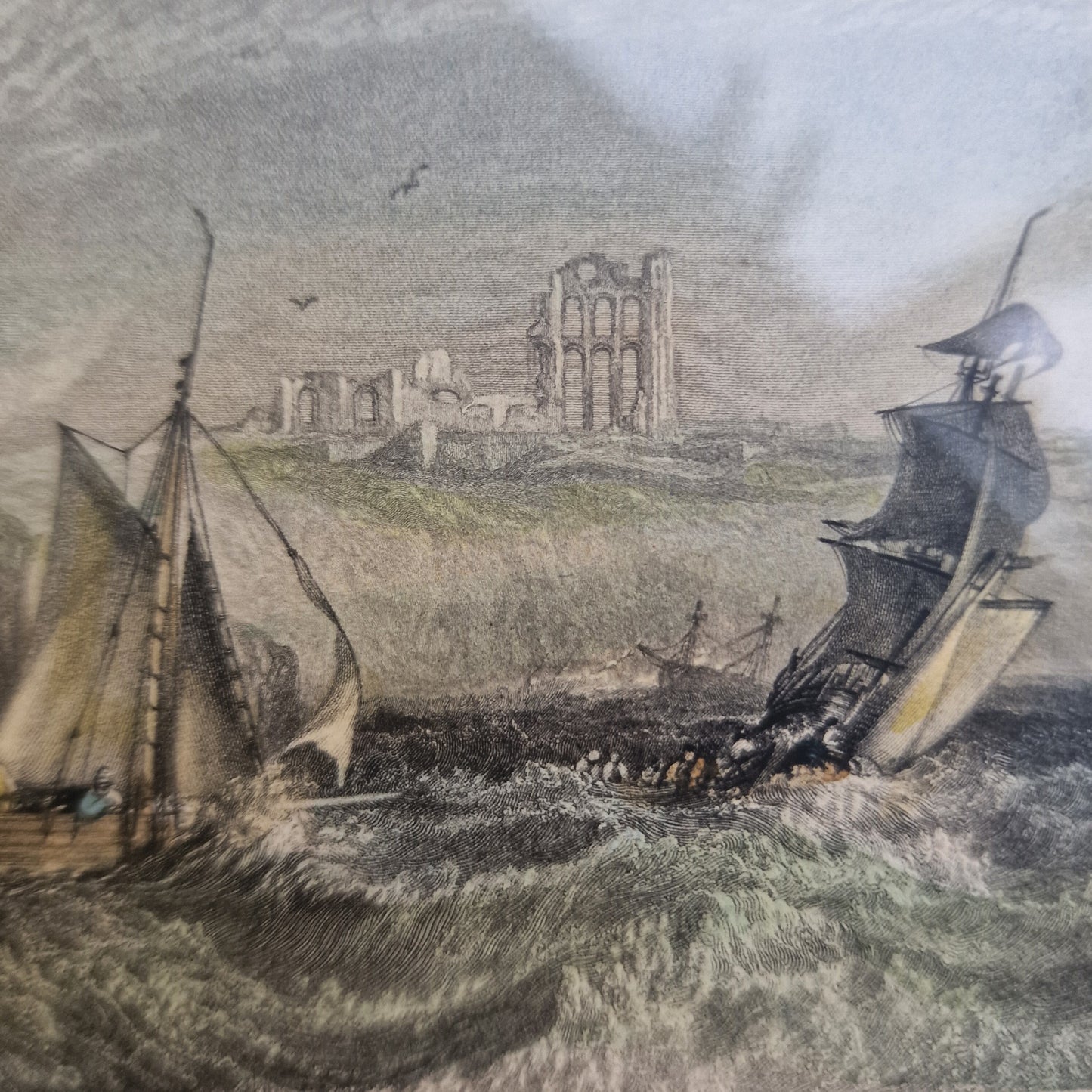 Antieke ingekleurde gravure william miller, signed, framed, j m w turner m a