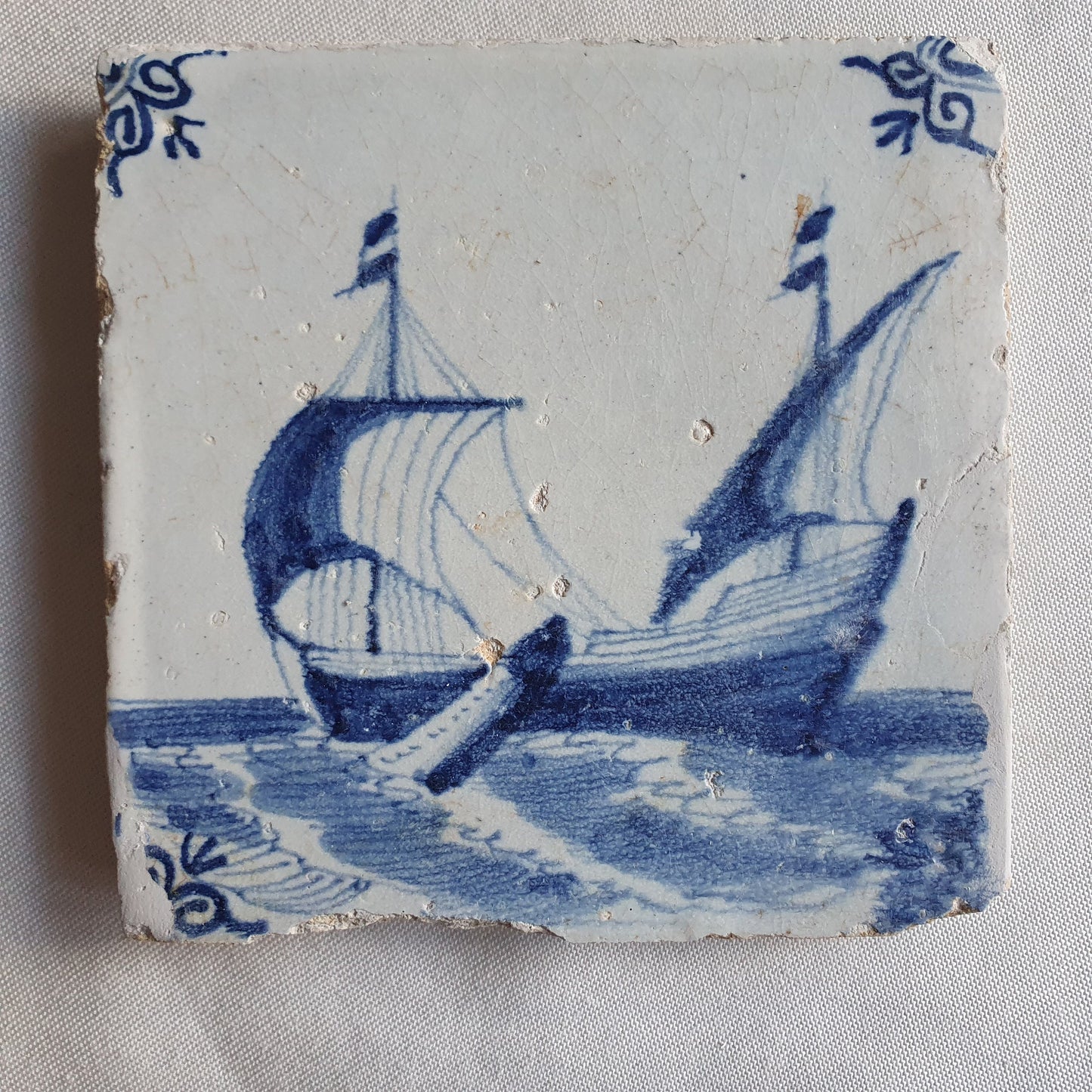 Dutch Delft Tile – 17th Century Ship Motif
