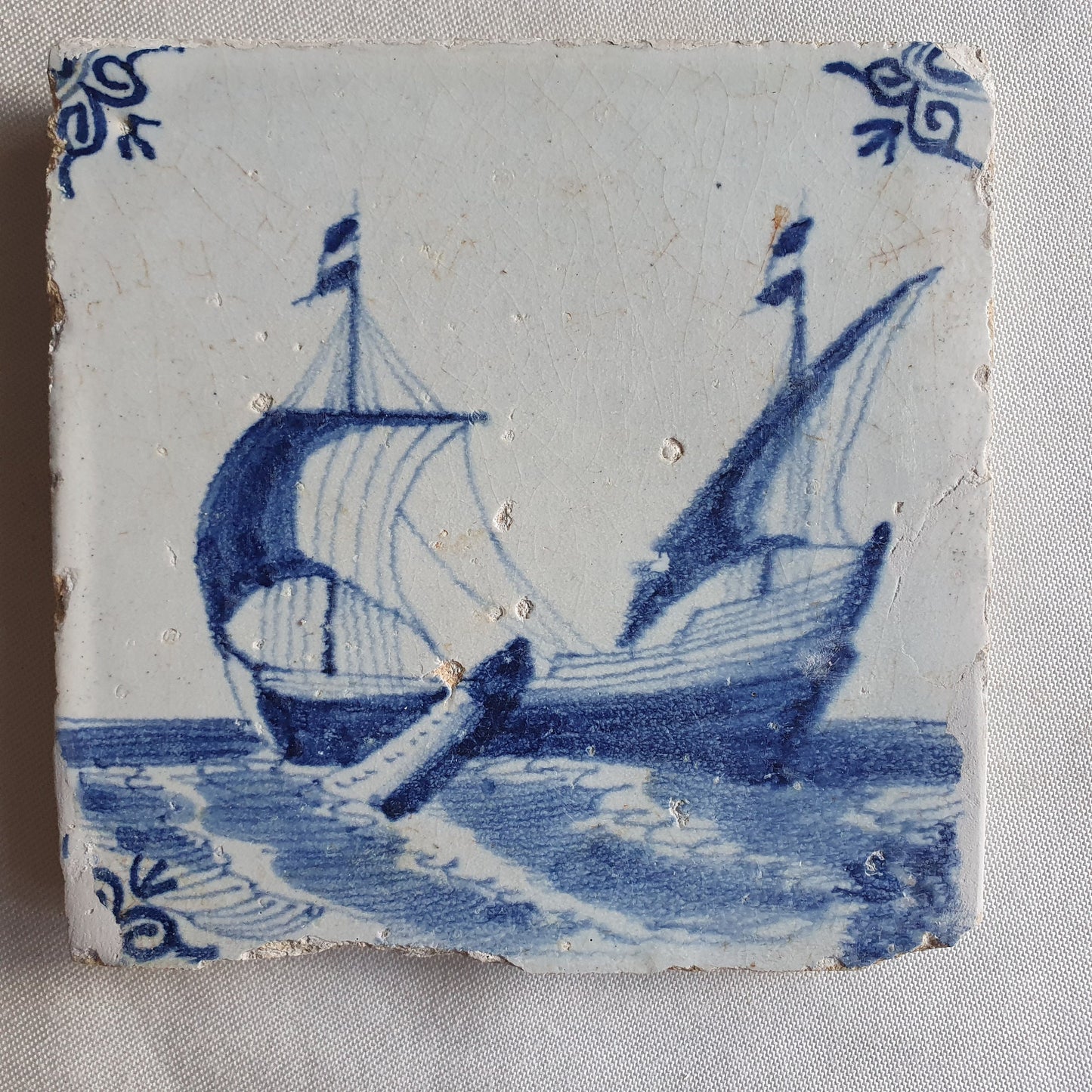 Dutch Delft Tile – 17th Century Ship Motif