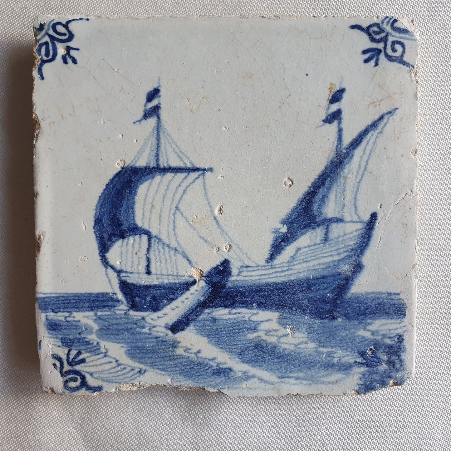 Dutch Delft Tile – 17th Century Ship Motif