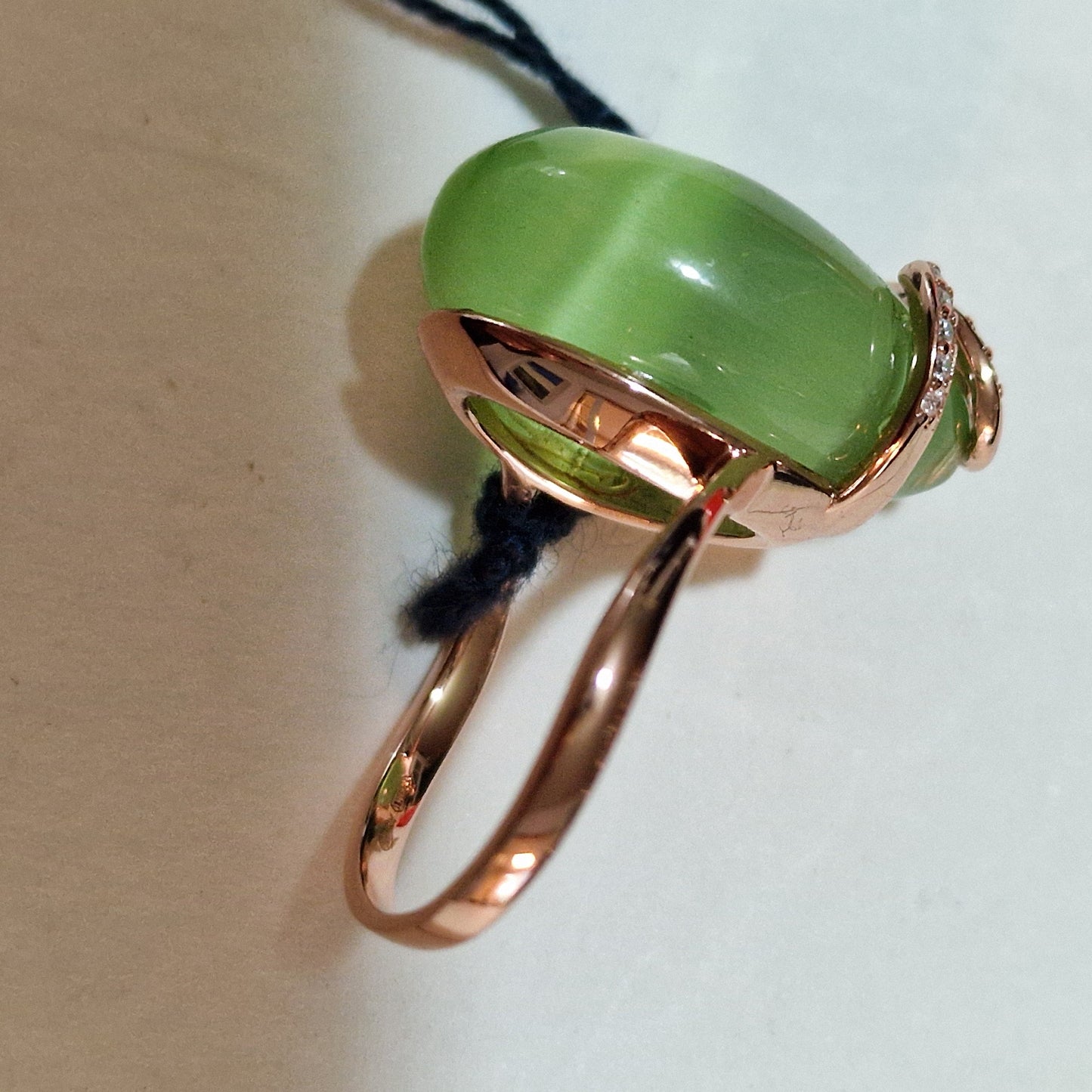 FABERGE Tatiana Sterling Silver Gilded Egg Ring, Green Cabochon Fabergé