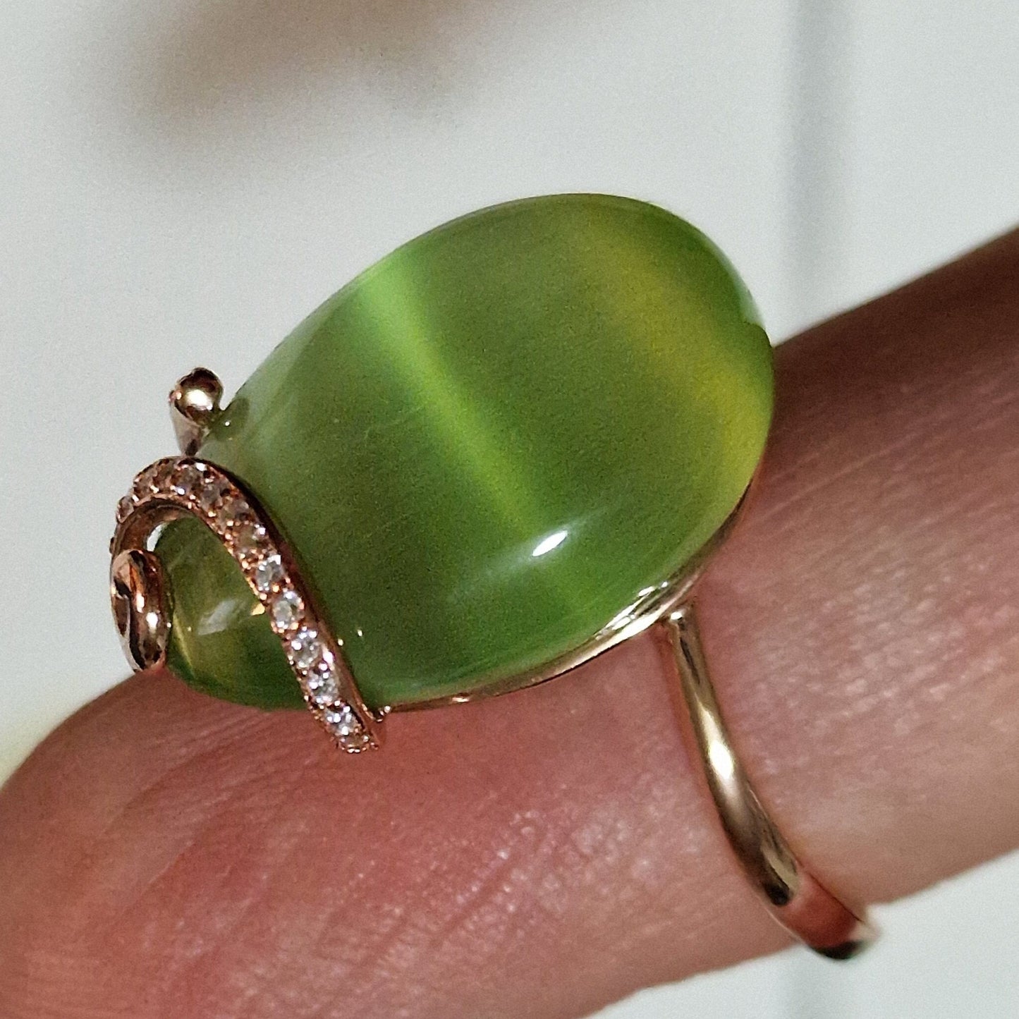 FABERGE Tatiana Sterling Silver Gilded Egg Ring, Green Cabochon Fabergé