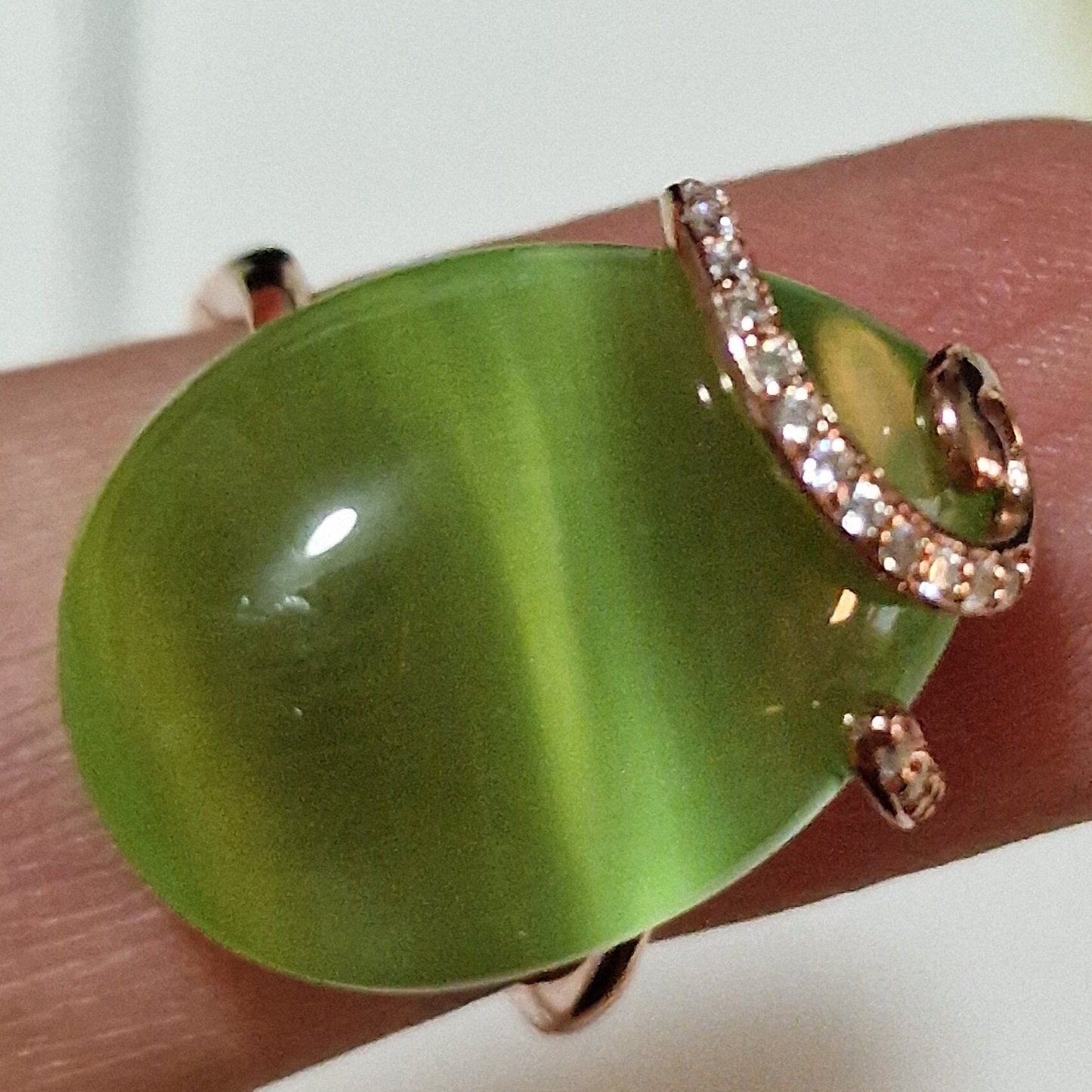 FABERGE Tatiana Sterling Silver Gilded Egg Ring, Green Cabochon Fabergé
