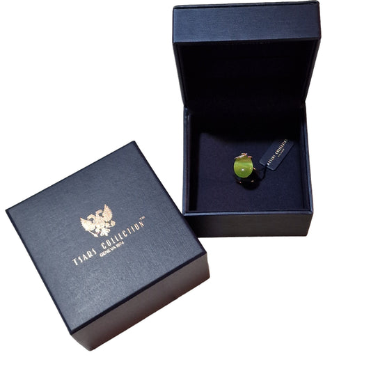 FABERGE Tatiana Sterling Silver Gilded Egg Ring, Green Cabochon Fabergé