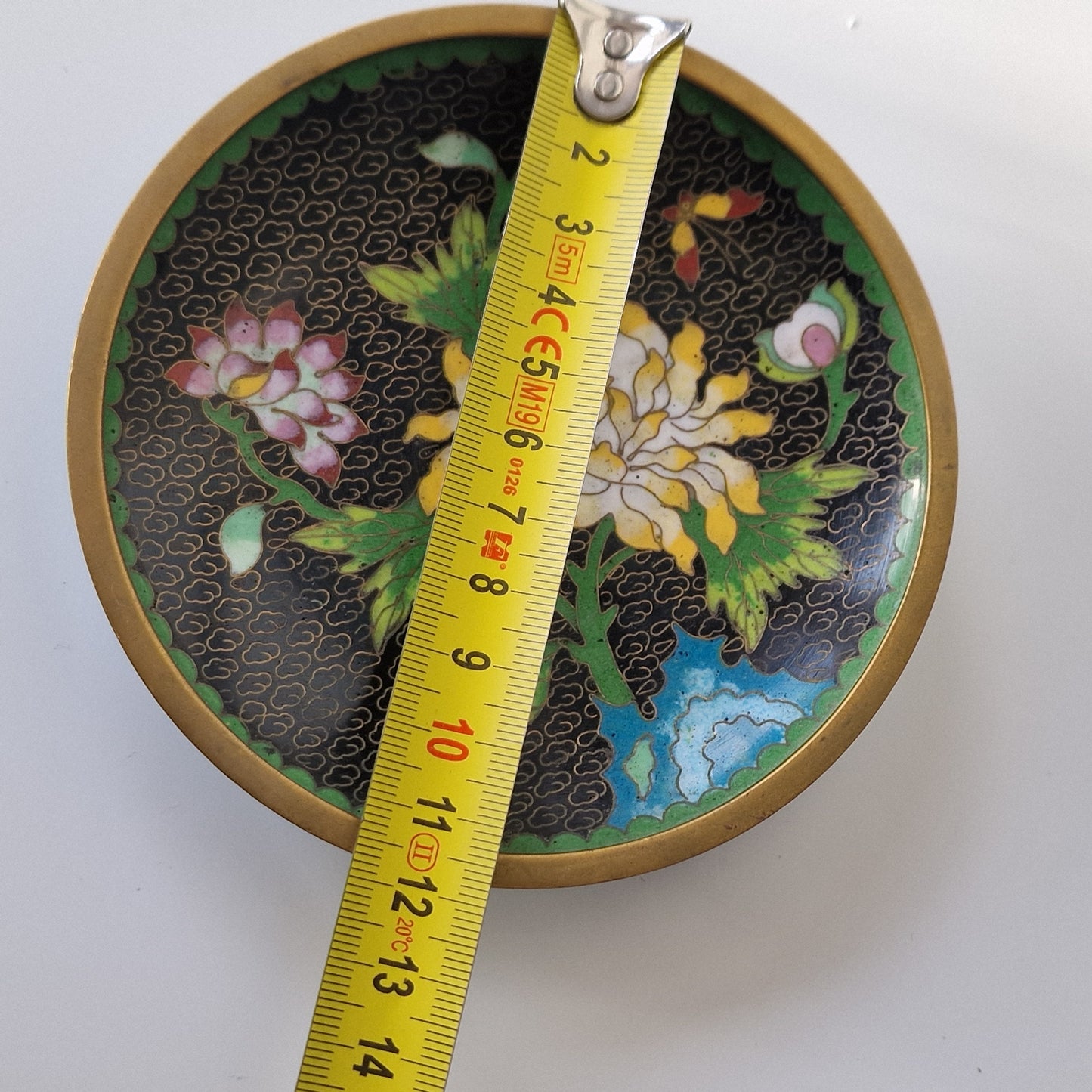Antique Chinese Cloisonne Plate, Chrysanthemum Butterfly Design, Republic Era