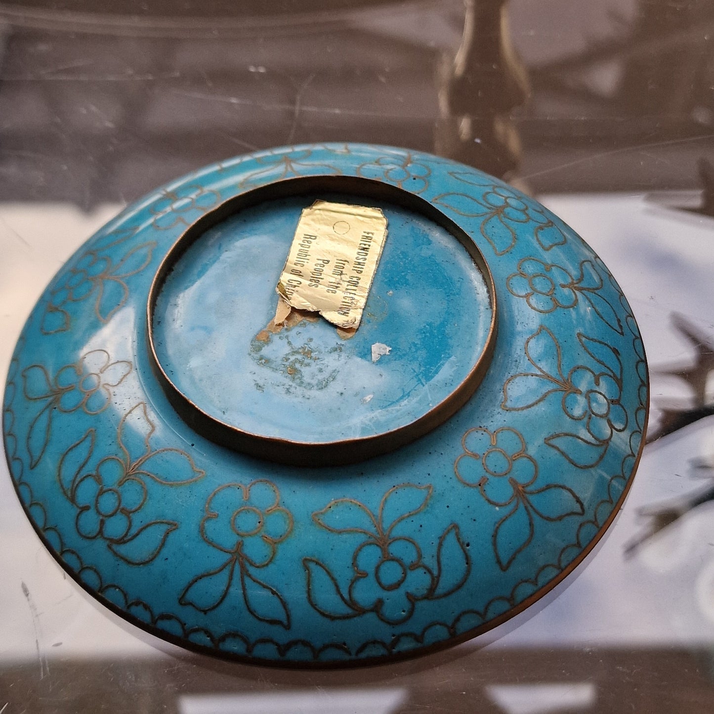 Antique Chinese Cloisonne Plate, Chrysanthemum Butterfly Design, Republic Era