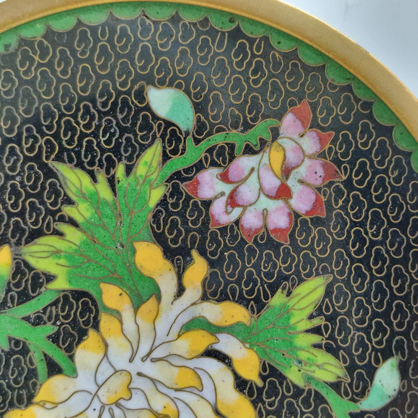 Antique Chinese Cloisonne Plate, Chrysanthemum Butterfly Design, Republic Era